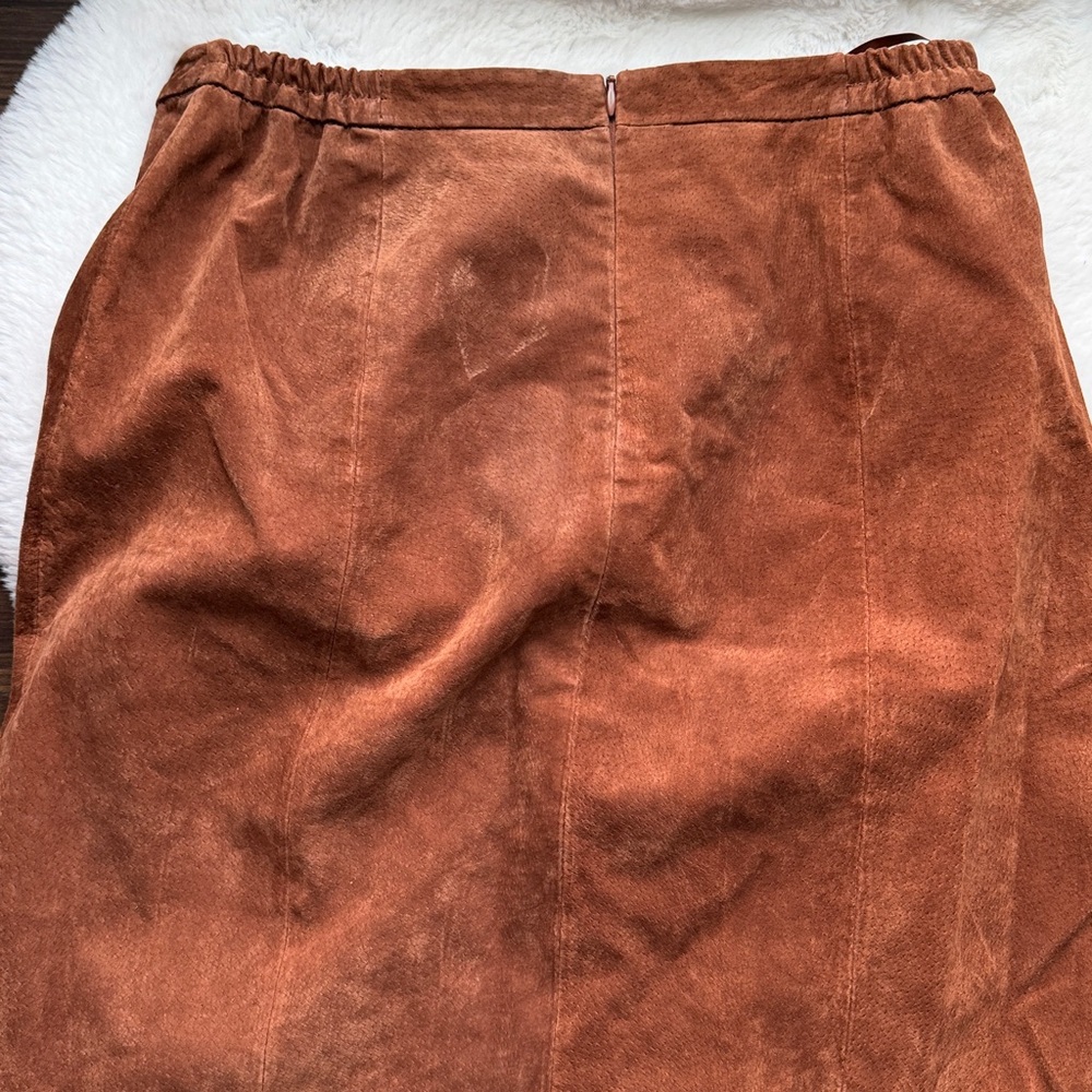 Pamela McCoy 100% Leather Fringe Midi Skirt Brown size XS Western Boho Vintage - Picture 7 of 8